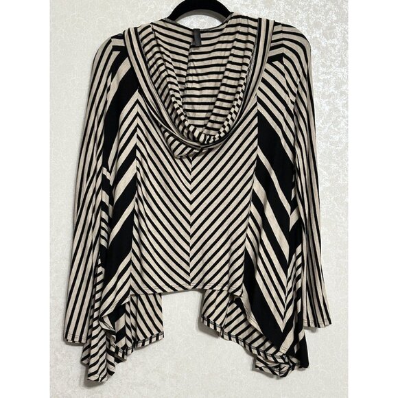 Lapis Black Tan Long Sleeve Striped Draped Front Open Cardigan Hoodie Stretch S - Picture 2 of 6